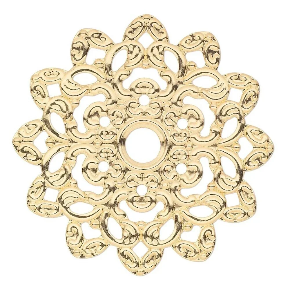 Fancy Abstract Flower Design 46mm Gold Plated Filigree Pendants 2 pcs